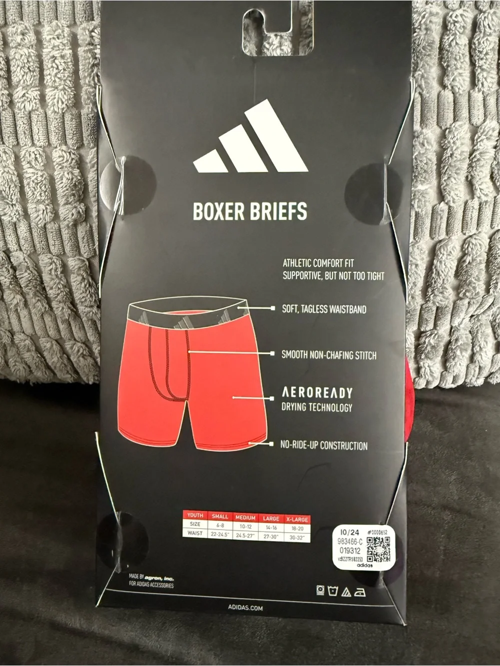 adidas Youth Boxer Briefs 4-Pack — Gray, Navy, Red